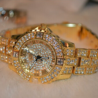 2014 Women Rhinestone Watches Rose Gold Dress Watches Full Diamond Crystal Women s Luxury Watches Female