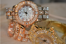 2014 Women Rhinestone Watches Rose Gold Dress Watches Full Diamond Crystal Women s Luxury Watches Female