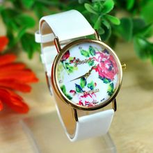 2015 Hot Flower Print Watches Fashion Women Leather Watch Rose Printing WristWatch Lady Reloj Quartz Clock