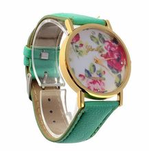 2015 Hot Flower Print Watches Fashion Women Leather Watch Rose Printing WristWatch Lady Reloj Quartz Clock