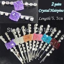 New 2 Pairs Pretty Crystal Bobby Pins Clips Hair Grips Wedding Bridal Party 7003 hMzei