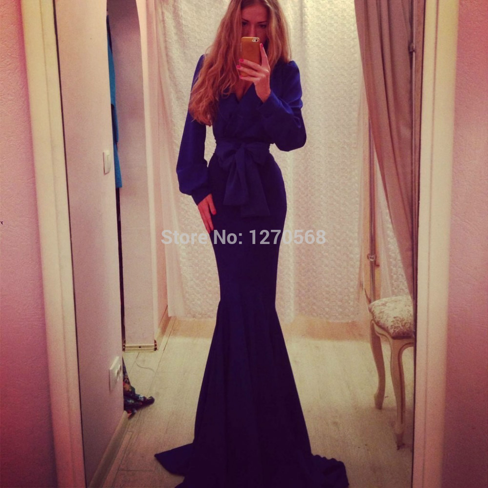 -Selling-Cheap-Prom-Dresses-Mermaid-V-Neck-Long-sleeves-Formal-Gowns ...
