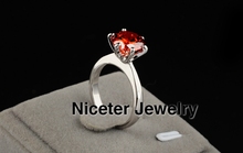 NICETER 2ct Round Cut Ruby Cubic Zircon 6Prong Setting Rings Engagement Wedding Rings Vintage Fashion For