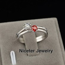 NICETER 2Colours Romantic Princess Cut Round Design Ruby Transparent Engagement Ring With 18K Real Gold Plated