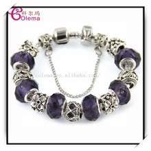 Valentines Gift Fashion Noble Purple Glass Beaded Bracelets For Women Fits Pandora Style Cuff Bracelets Jewelry FRT03