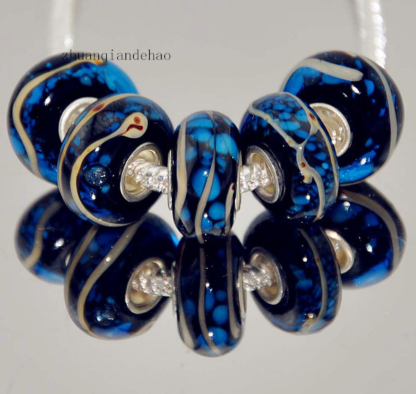 DYI 5P Abstract snake Painting Series 925 Sterling Silver GLASS BEAD LAMPWORK fit Pandora European Bracelet