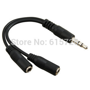 Free shipping black 3 5mm in 2 couples audio line Earbud Headset Headphone Earphone Splitter For