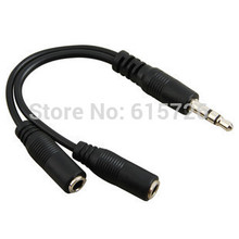 Free shipping black 3.5mm  in 2 couples audio line Earbud Headset Headphone Earphone Splitter For Tablet Phone MP3 MP4