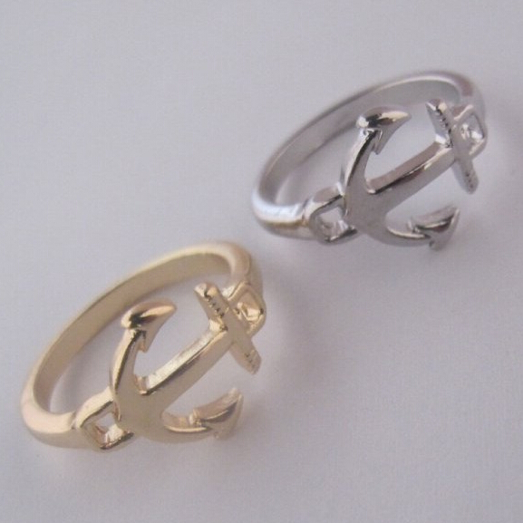 TJ1288 Fashion gold and silver plated anchor ring simple fine jewelry