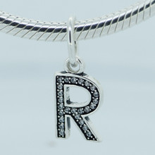Fits Pandora Bracelet DIY Making Authentic 100% 925 Sterling Silver  Letter R Pendant with CZ Stone Brand Charm 2015 Fashion