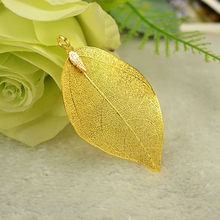 Fashion Natural Unique Leaf Real 24K Gold Plating Dangle Pendant For Jewelry Necklace Latest Design Gift (Each Different)