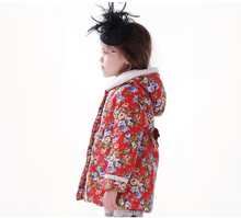 HIHEART 2014 Girl Spring Jackets Flower Princess Baby Clothing Hood Bow Lace Girls Coat Thick Cotton