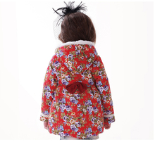 HIHEART 2014 Girl Spring Jackets Flower Princess Baby Clothing Hood Bow Lace Girls Coat Thick Cotton