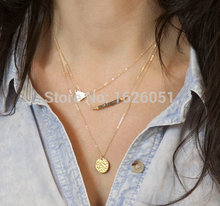 New Arrival Fashion Trendy 3 layers Gold Metal Triangle Sequins Crystal Necklace Women Jewelry for Love
