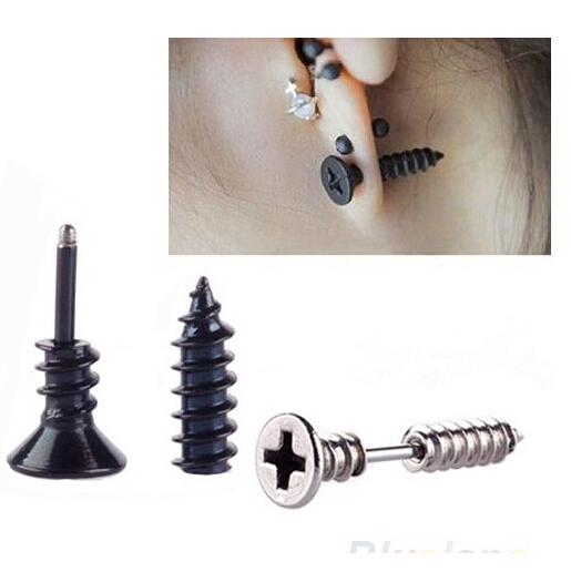 TE690 Gold Black Silver Color Single Fashion Unisex Fine Stainless Steel Whole Screw Stud Earrings For