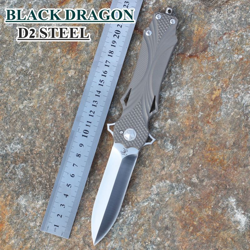 NEWEST XINZUO Black dragon folding knife D2 stainess steel blade Titanium alloy TC4 handle with leather