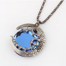Europe and America Fashion black Chain exaggerated Punk Acrylic blue gem pendant Necklace women long necklace jewelry 2014 M13