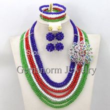 Shinny African Crystal Beads Necklace Set Fashion Anniversary Celebration Jewelry Set Women Free Shipping GS865