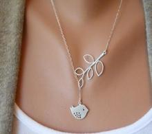 New 2015 Fashion Elegant Silver Chain Bird Pearl Leaf Pendant Necklace Friend Gifts