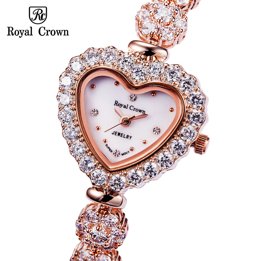 Luxury Jewelry Lady Woman Wrist Watch Fashion Hours Shell Dress Bracelet Brass Rhinestone Heart Gold Plated