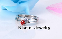 NICETER Exclusive 18K Real White Gold Plated Cubic Zircon Diamond Ruby Transparent Engagement Party Rings For