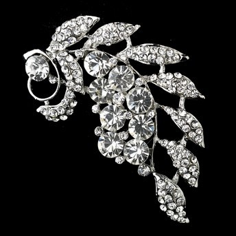 3 Leaf Flower Diamante Brooch Rhodium Silver Plated Vintage Style Rhinestone Broach Pin