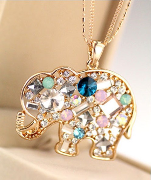Korean Fashion Jewelry For Women 2013 New Crystal Lucky Lovely Elephant Necklace