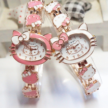 2015 New Hello Kitty Watches Fashion Ladies Quart Watch Vintage Kids Cartoon Wristwatches Analog King Girl Brand Quartz women