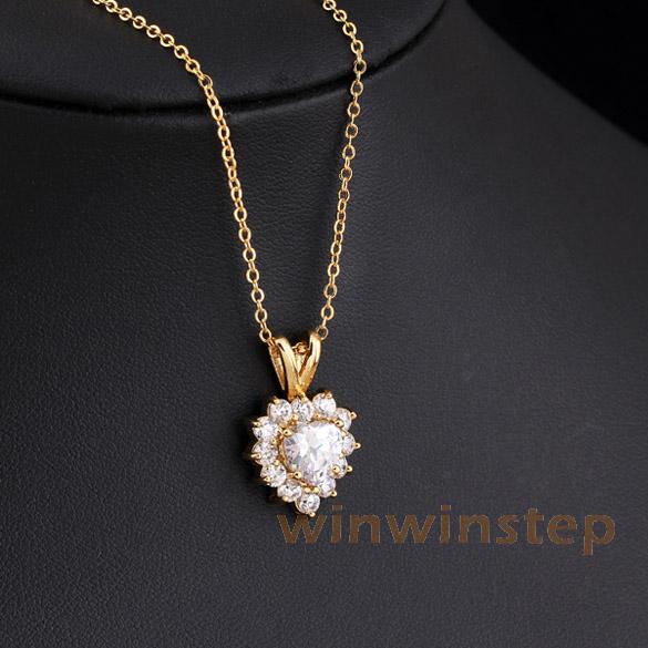 BS S Sparkling Love Heart Shape 18K Gold Plated Pendant Chain Necklace