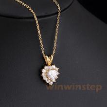 BS#S Sparkling Love Heart Shape 18K Gold Plated Pendant Chain Necklace