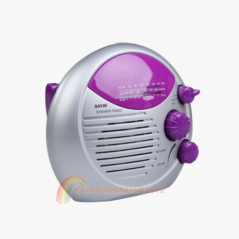R1B1 Purple Silver AM FM Shower Radio Bathroom Waterproof Hanging Music Radio