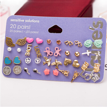 Claire fashion accessories stud earring pack set 20 pairs birdIcecream stars cross flower love heart gift for women brincos