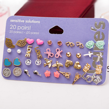 Claire fashion accessories stud earring pack set 20 pairs birdIcecream stars cross flower love heart gift
