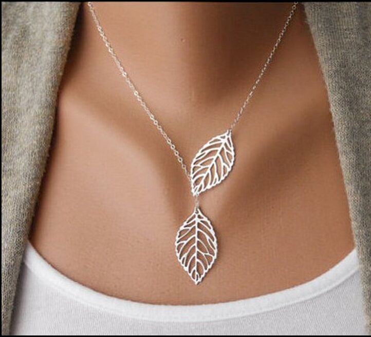 Europe and the United States jewelry fashion small pure and fresh and double leaf necklace Free