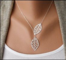Europe and the United States jewelry fashion small pure and fresh and double leaf necklace+ Free shipping