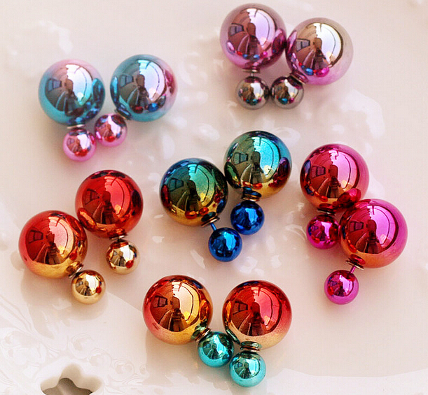 ne429 2015 NEW pearl earrings fashion trendy hot coated printed double created pearls ear stud earrings