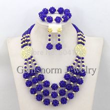 Luxury Dubai Gold Jewelry Set Crystal Beads Necklace Jewelry Set 2015 Chunky Bib Statement Necklace Set