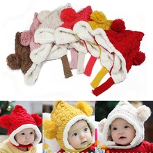  Cu3 New Baby Boy Girl Winter Fur Ball Bonnet Infant Ear Protector Cute Hat Cap
