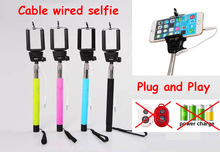 Free shipping Extendable Handheld Monopod Audio cable wired Selfie Stick Tripods take photos for IOS Android smart phone
