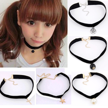 Goth Black Velvet Ribbon Pearl Star Cross Gothic Tattoo Choker Necklace Sailor Moon Cosplay Jewelry Women Accessories 2015 New