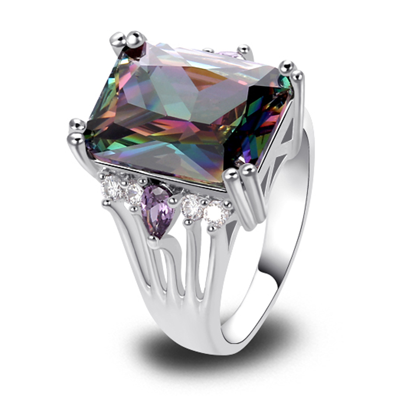 Fashion Jewelry Multi Color Mysterious 925 Silver Ring Rainbow Topaz Gift For Women Size 7 8