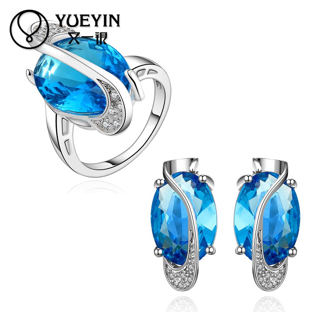 10sets lotFVRS015 2015 new fine jewelry sets skyblue Party jewlery set for lady Fashion Big Crystal