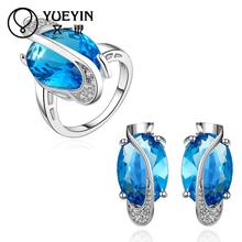 10sets/lotFVRS015 2015 new fine jewelry sets skyblue Party jewlery set for lady Fashion Big Crystal set Ring and Earing