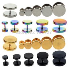2Pcs Black Sliver Gold Stainless Steel Fake Cheater Ear Plugs Gauge Body Jewelry Pierceing 6-14mm