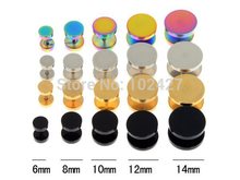 2Pcs Black Sliver Gold Stainless Steel Fake Cheater Ear Plugs Gauge Body Jewelry Pierceing 6 14mm