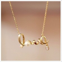 Fashion Jewelry Gold Plated Pearl Love Pedants Neckalce For Women 2015 New Statement Collar Necklaces Wholesale Price