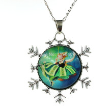 Snowflake Chain Necklace Princess Pendant Flatback Rhinestone Cabochon Cartoon Girls Jewelry Decoration Dress 48cm