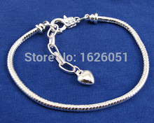 925 Silver Lobster Clasp Jewelry Heart Snake Chain Bracelet Fit European Charms Bead love gifts