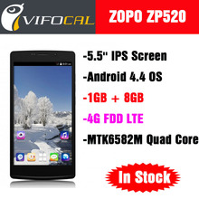 Original ZOPO ZP520 4G FDD LTE Mobile Phone MTK6582M Quad Core 5.5” IPS Screen Android 4.4 OS 1GB RAM + 8GB ROM GPS WIFI 8.0MP