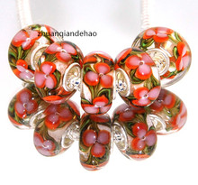 DYI 5P Oil vines flower Painting Series 925 Sterling Silver GLASS BEAD fit Pandora European Bracelet & Necklaces